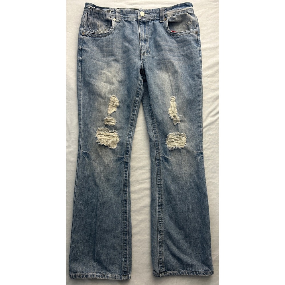Montero Jeans Mens‎ 36x32 Blue Distressed Ripped Straight Y2K Denim Flap Pocket